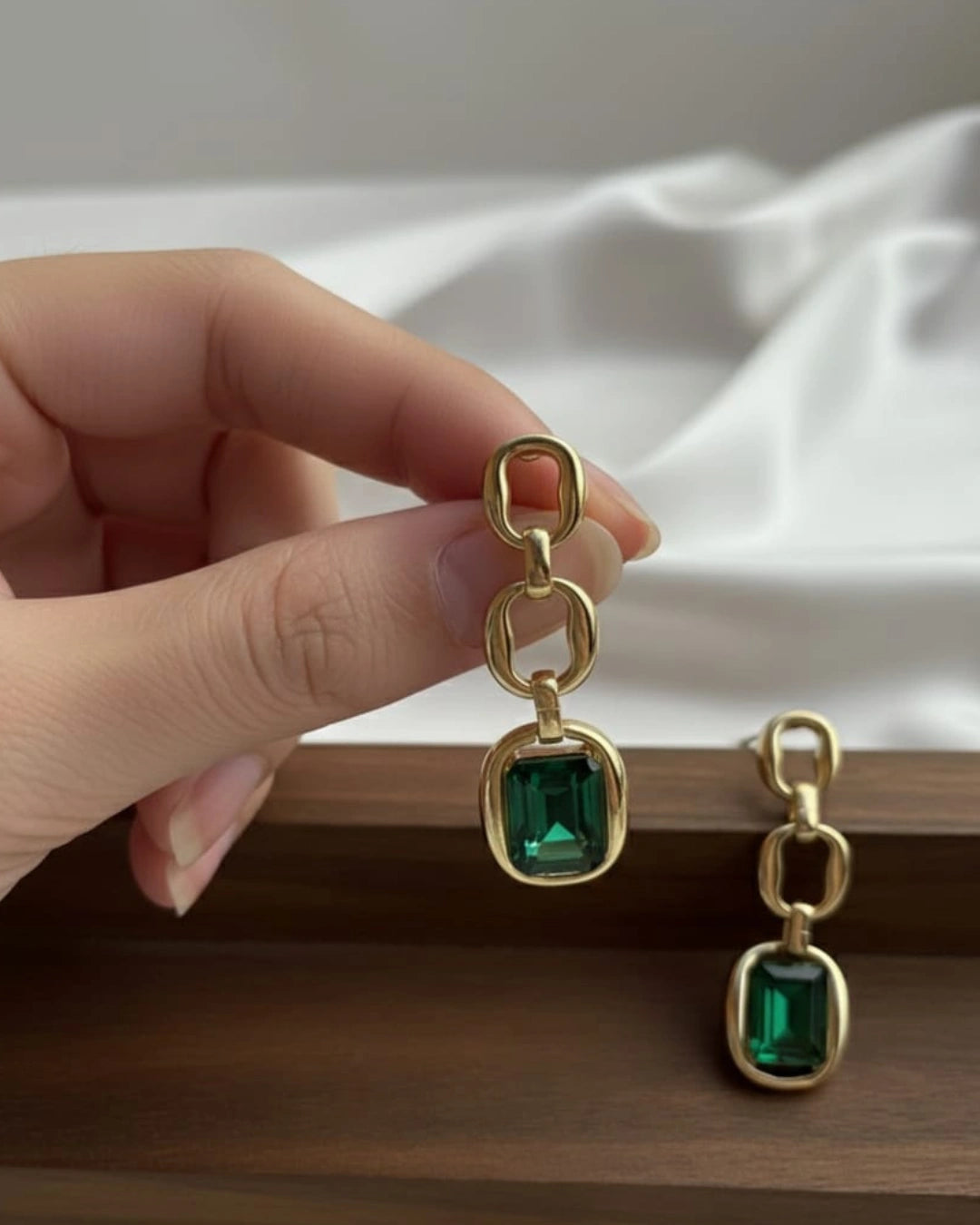 Emerald Link Drop Earrings