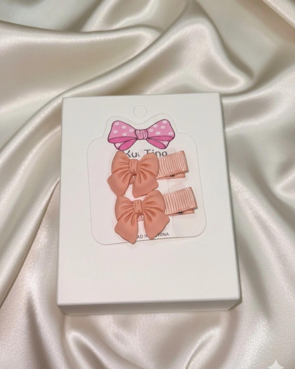 Peach Bow Hair Clip - Set of 2