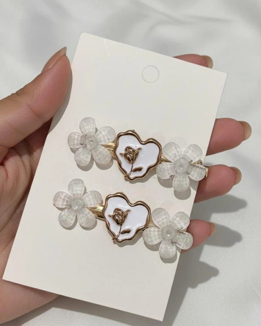 Korean Floral Pearl Hair Pins Set of 2 – Black & White Edition