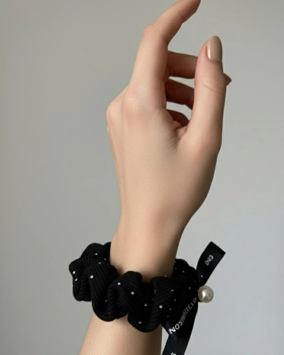 Korean Ribbed Cotton Pearl Bow Scrunchie