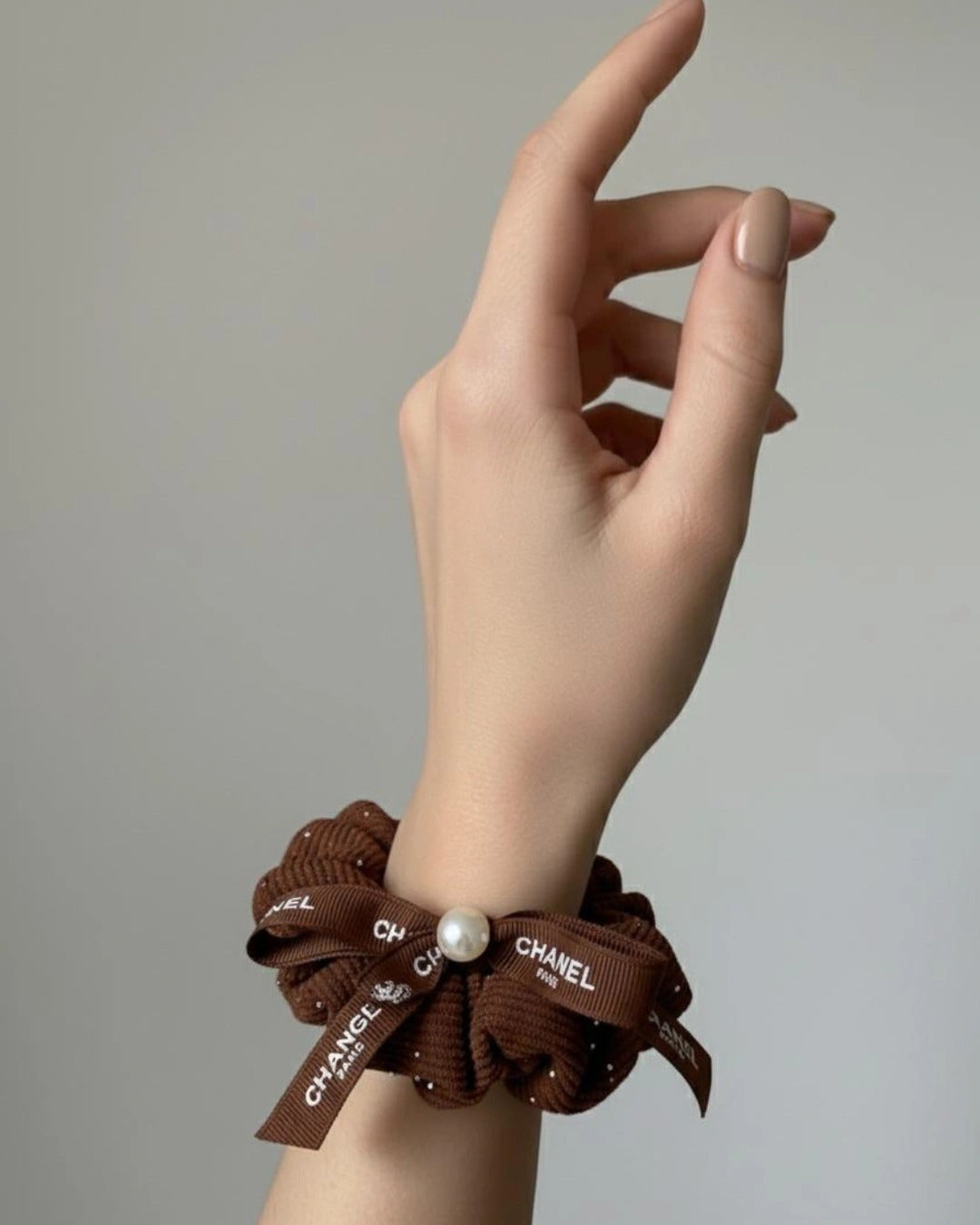 Korean Ribbed Cotton Pearl Bow Scrunchie
