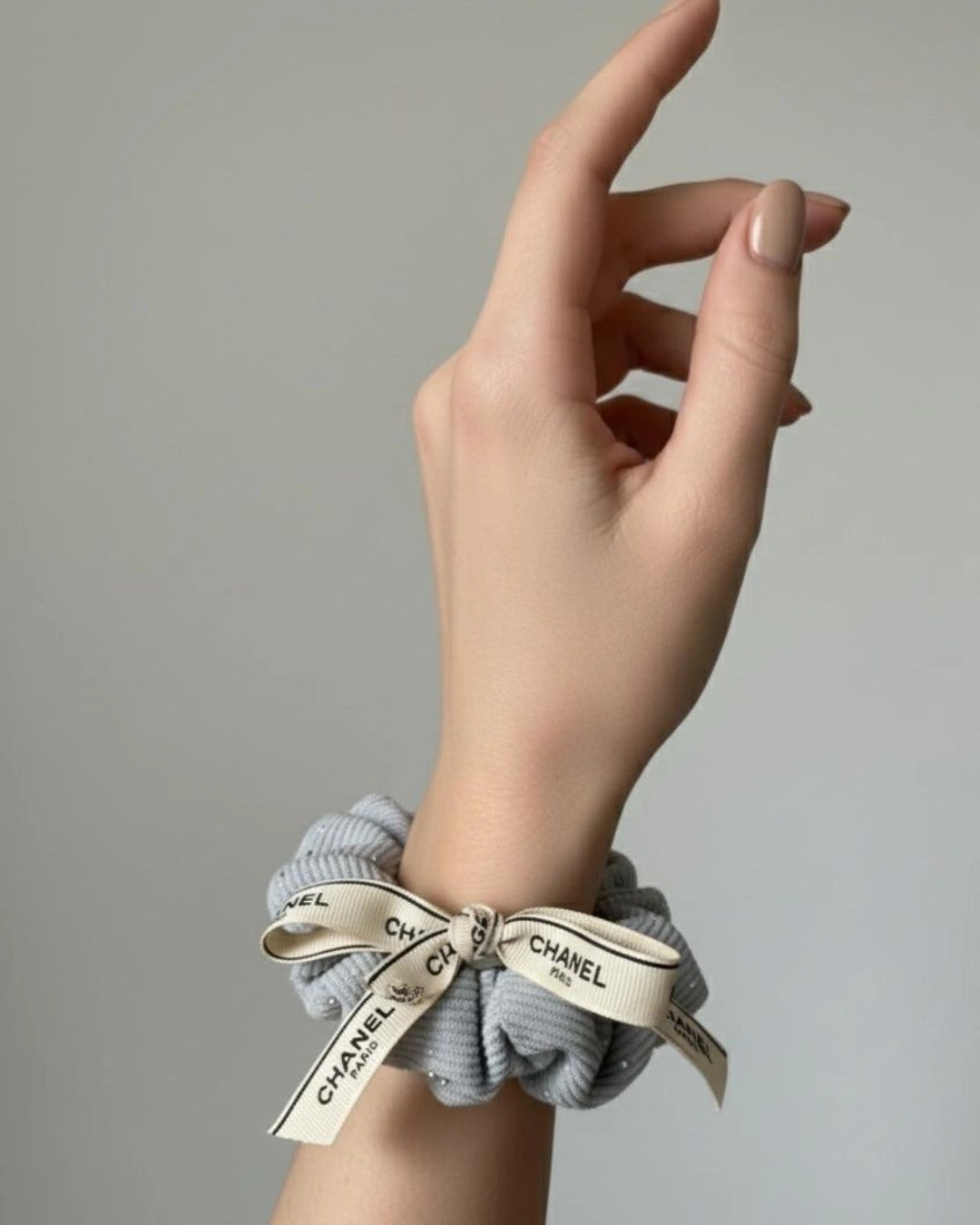 Korean Ribbed Cotton Pearl Bow Scrunchie