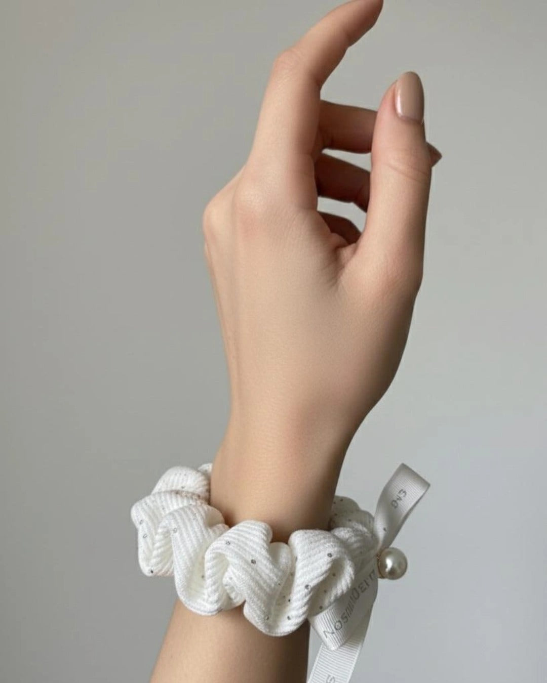 Korean Ribbed Cotton Pearl Bow Scrunchie