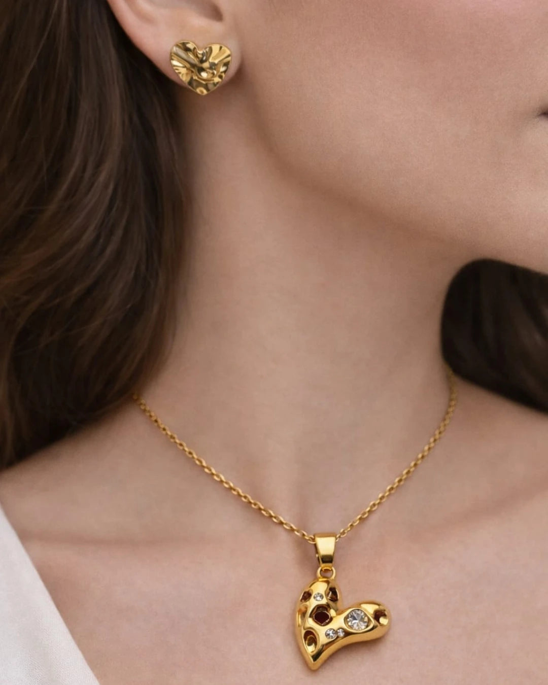 Molten Heart Pendant and Earrings Set