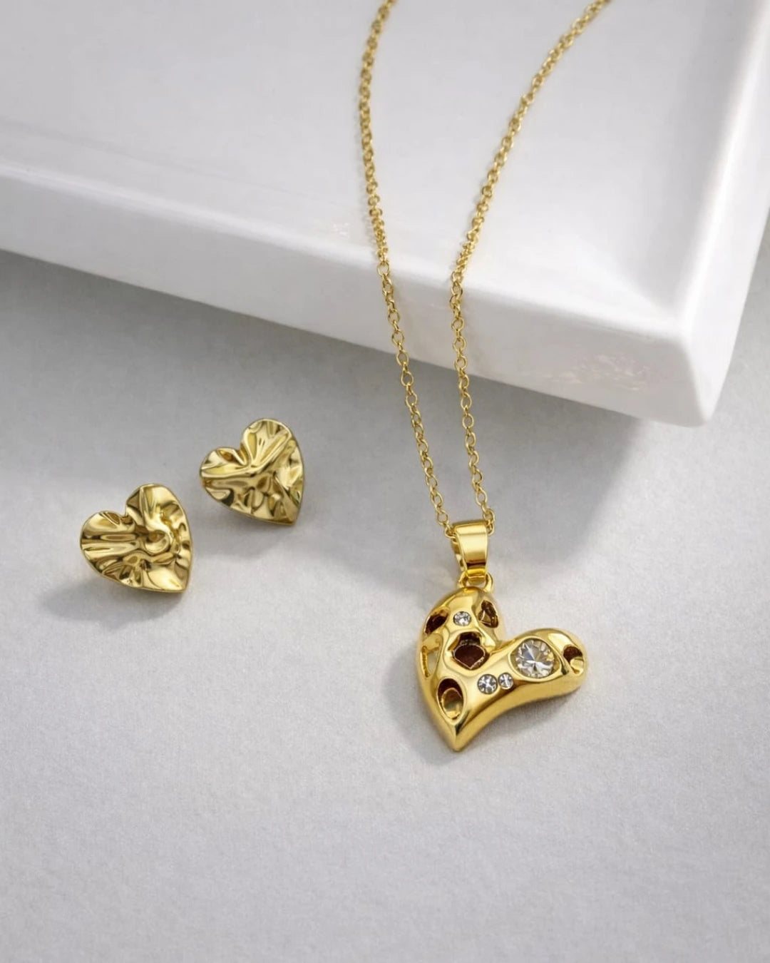 Molten Heart Pendant and Earrings Set