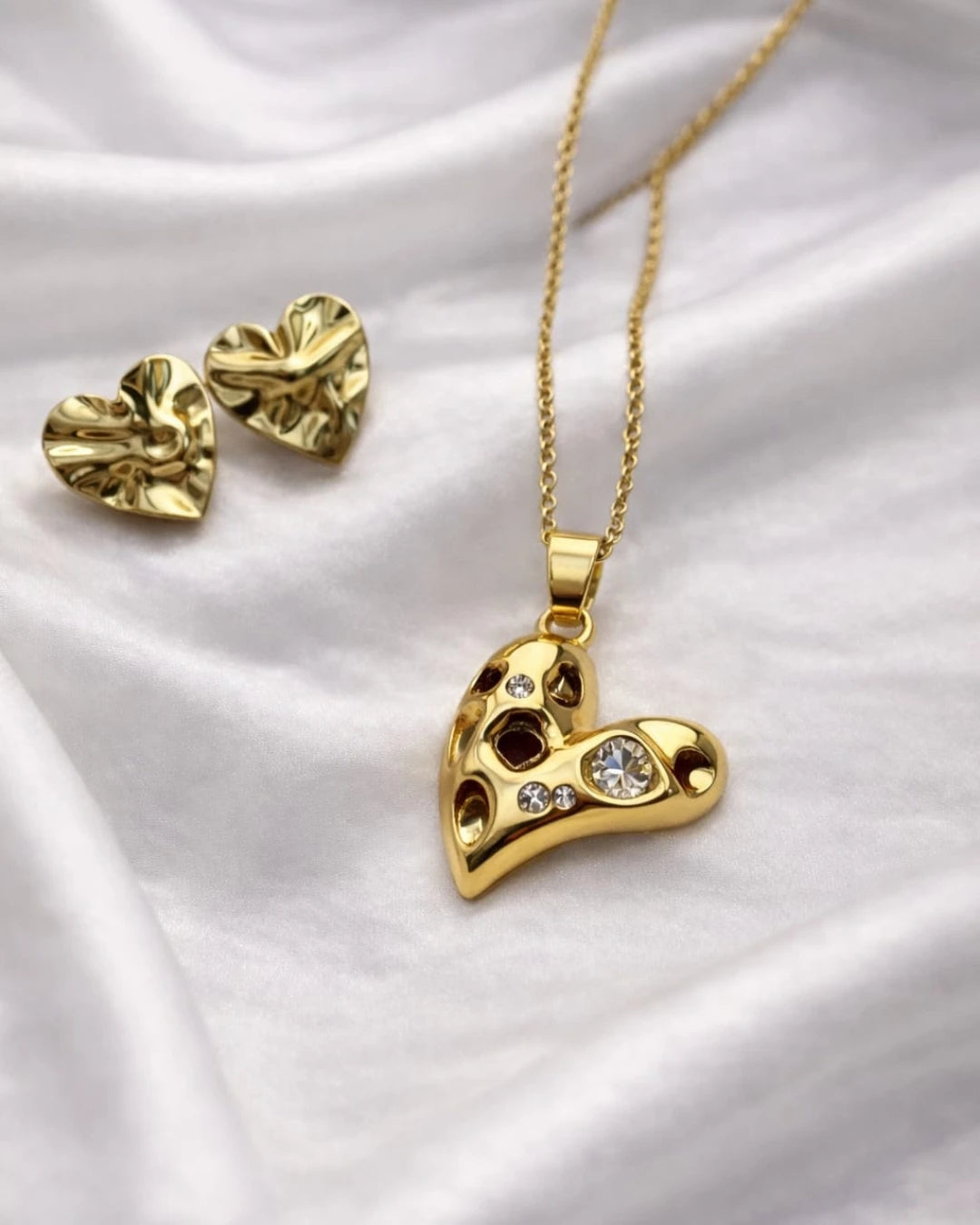 Molten Heart Pendant and Earrings Set