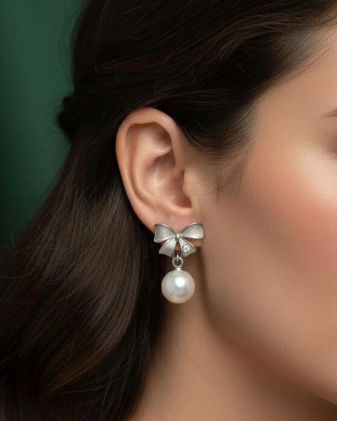Silver Bow Pearl Drop Earrings