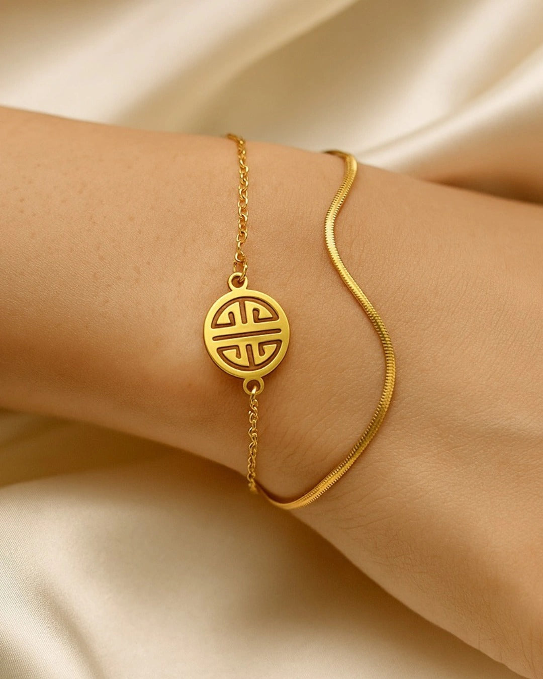 Double Chain Gold Charm Bracelet