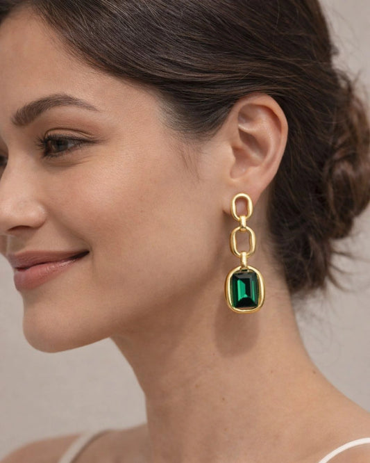 Emerald Link Drop Earrings