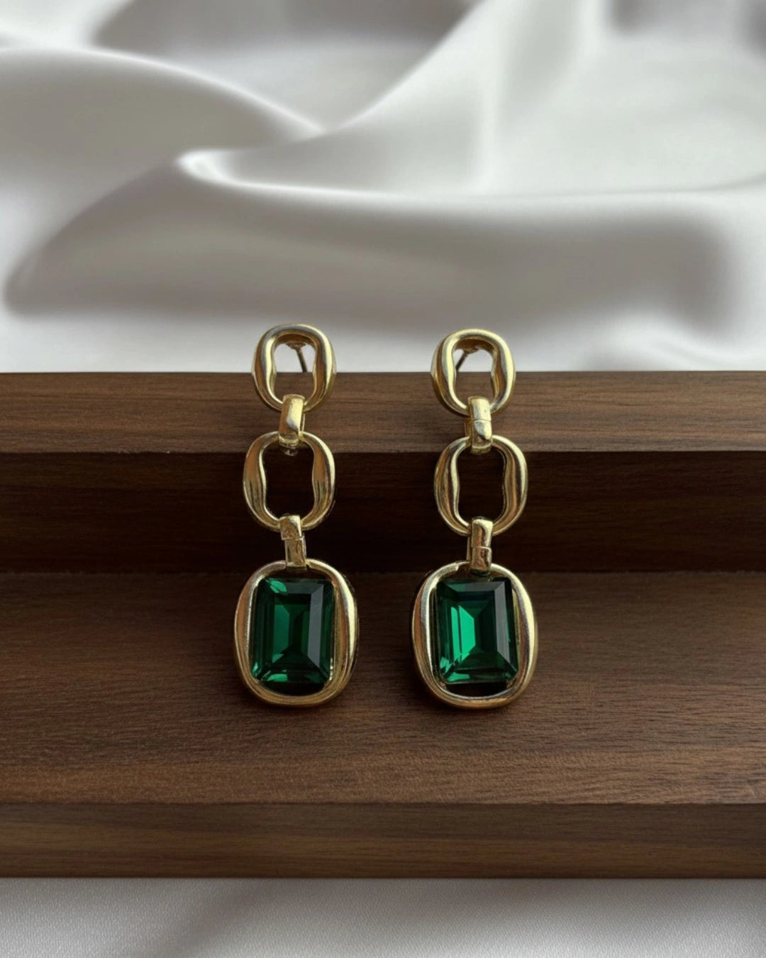 Emerald Link Drop Earrings